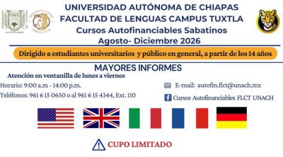 Cursos Autofinanciables Sabatinos (agosto&ndash;diciembre 2026) - Facultad de Lenguas Campus Tuxtla