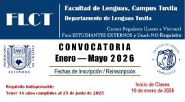 Cursos de idiomas Enero - Mayo 2026, Facultad de Lenguas Campus Tuxtla