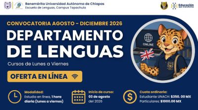 Cursos de idiomas agosto - diciembre 2026, Escuela de Lenguas Tapachula - Oferta en l&iacute;nea