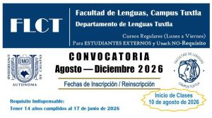 Cursos de idiomas Agosto - diciembre 2026, Facultad de Lenguas Campus Tuxtla