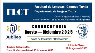 Cursos de idiomas Agosto - Diciembre 2025, Facultad de Lenguas Campus Tuxtla