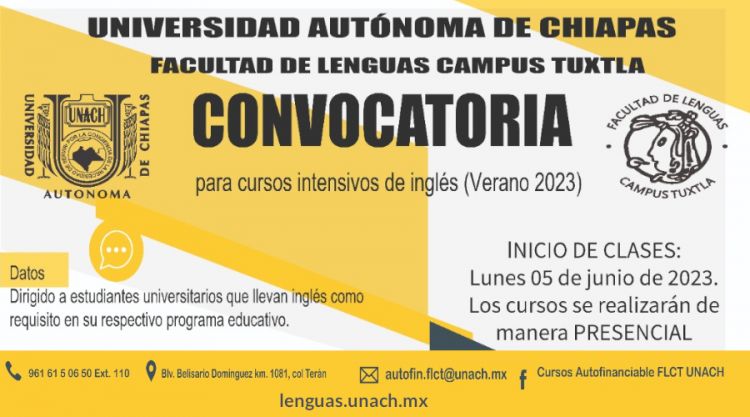 Convocatoria para cursos intensivos de inglés - Verano 2023