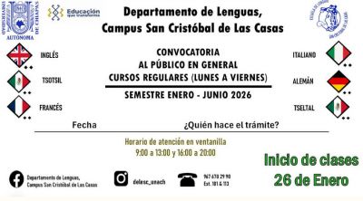 Cursos de idiomas enero - junio 2026, Escuela de Lenguas San Cristóbal