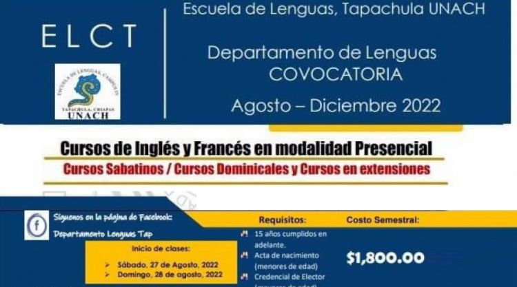 Cursos de ingles Sabatinos y Dominicales, Escuela de Lenguas Tapachula