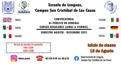 Cursos de idiomas agosto - diciembre 2025, Escuela de Lenguas San Cristóbal