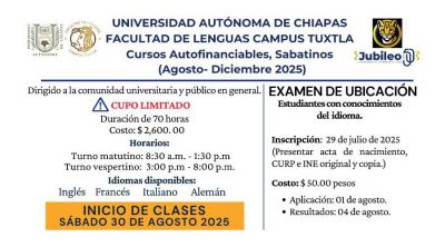 Cursos sabatinos de idiomas extranjeros - Facultad de Lenguas Tuxtla