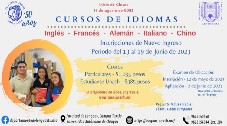 Cursos de idiomas, Facultad de Lenguas Campus Tuxtla