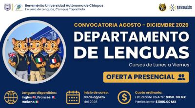 Cursos de idiomas agosto - diciembre 2026, Escuela de Lenguas Tapachula