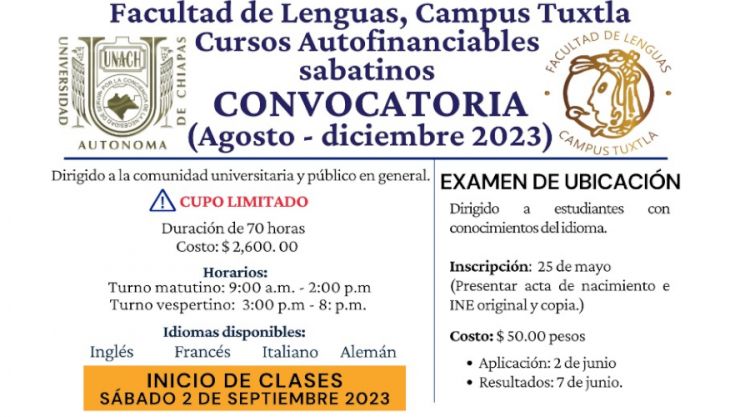 Cursos sabatinos de idiomas extranjeros - Facultad de Lenguas Tuxtla