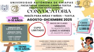 Inglés para niños y niñas agosto - diciembre 2025, Facultad de Lenguas Tuxtla